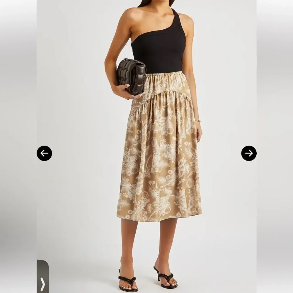 VINCE Printed Silk Midi Skirt
